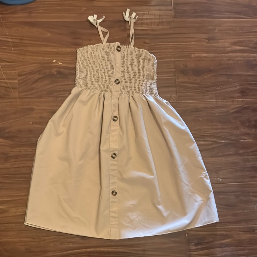 Cream Smocked Sundress with Spaghetti Straps for Casual Wear